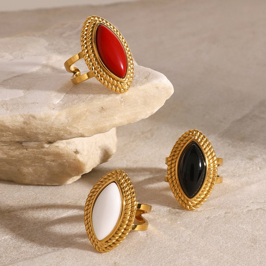 1 Paar Simple Series Retro Eye Edelstahl 18 Karat vergoldet Damen verstellbare Ringe 