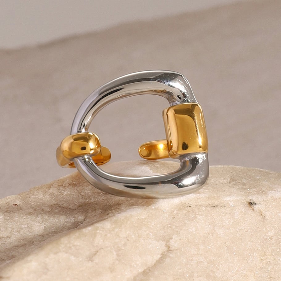 1 Paar Simple Series Casual Letter Edelstahl 18 Karat vergoldet Damen verstellbare Ringe 