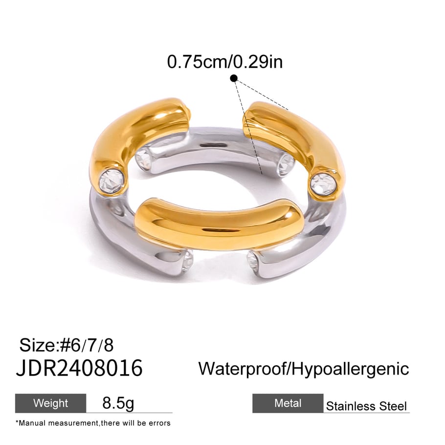 1 Piece Simple Fashionable Style Circle Shape Stainless Steel 18K Gold Plated Inlay Rhinestone Women's Single Ring Picture2