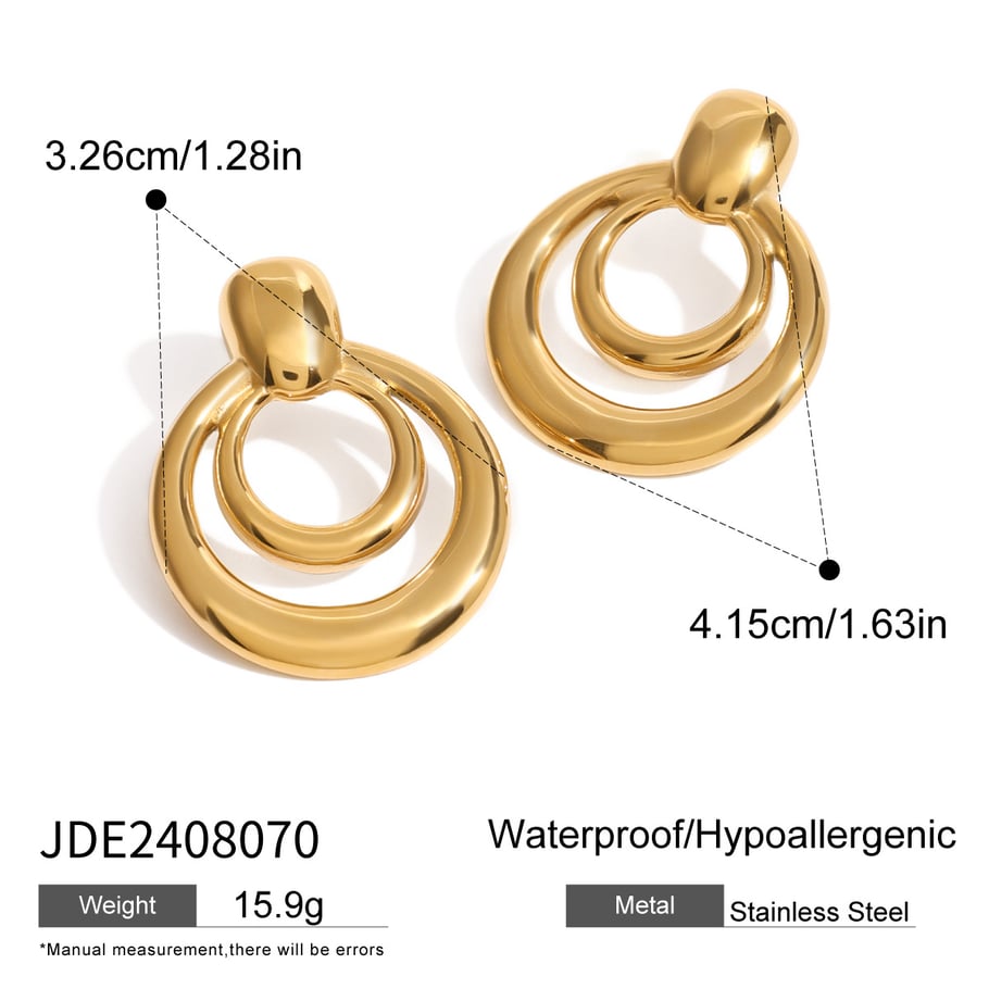 1 Pair Simple Classic Style Hollowed-out Round Shape Titanium Steel 18K Gold Plated Women's Stud Earrings Picture2