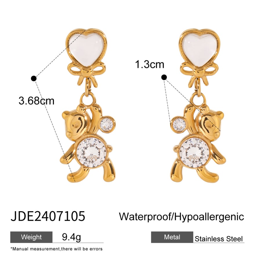 1 Pair Simple Series Cute Animal Stainless Steel 18K Gold Plated Zircon Women Drop Earrings Picture2