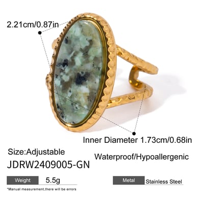 1 Paar Ethnische Serie Retro Geometrische Titan Stahl 18K Vergoldet Naturstein Frauen Einstellbare Ringe h5 Bild2