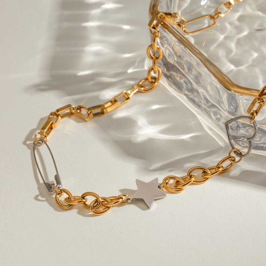 1 Stück Simple Series Klassische Herz-Halsketten aus Edelstahl mit 18 Karat Vergoldung für Damen 