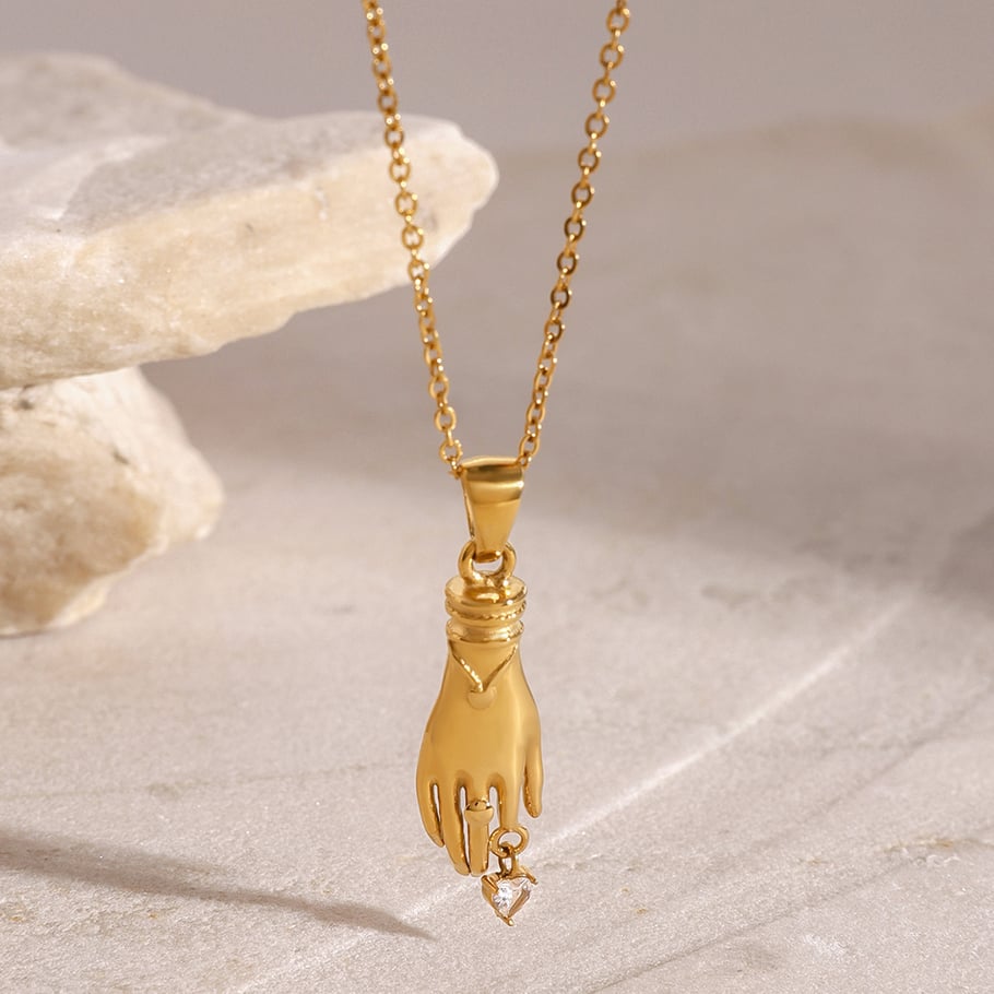1 Piece Simple Series Punk Geometric Stainless Steel 18K Gold Plated Zircon Women Pendant necklaces 