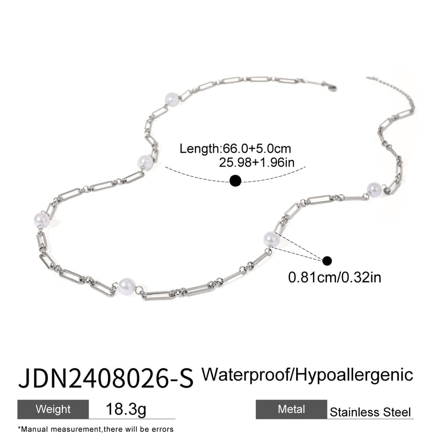 1 Stück Simple Series Elegante geometrische Edelstahl 18 Karat vergoldete Kunstperlen Damen Kettenhalsketten Bild2