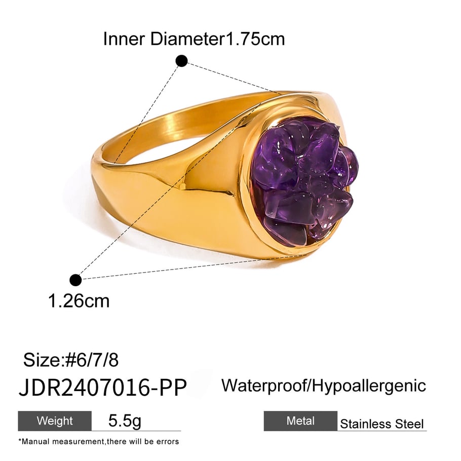 1 Paar Simple Series Retro Geometrischer Edelstahl 18 Karat vergoldet Naturstein Damen Einzelring Bild2