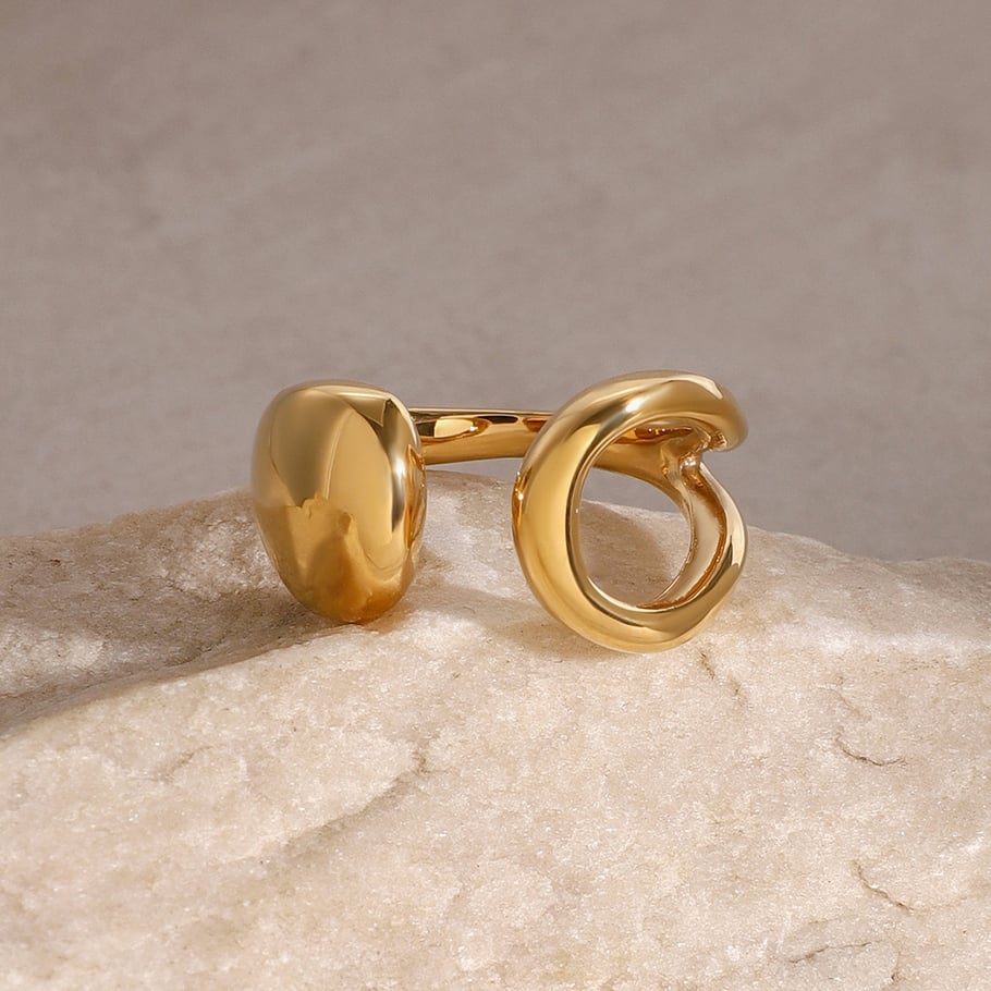 1 Paar Simple Series Casual Solid Color Edelstahl 18 Karat vergoldet Damen verstellbare Ringe 