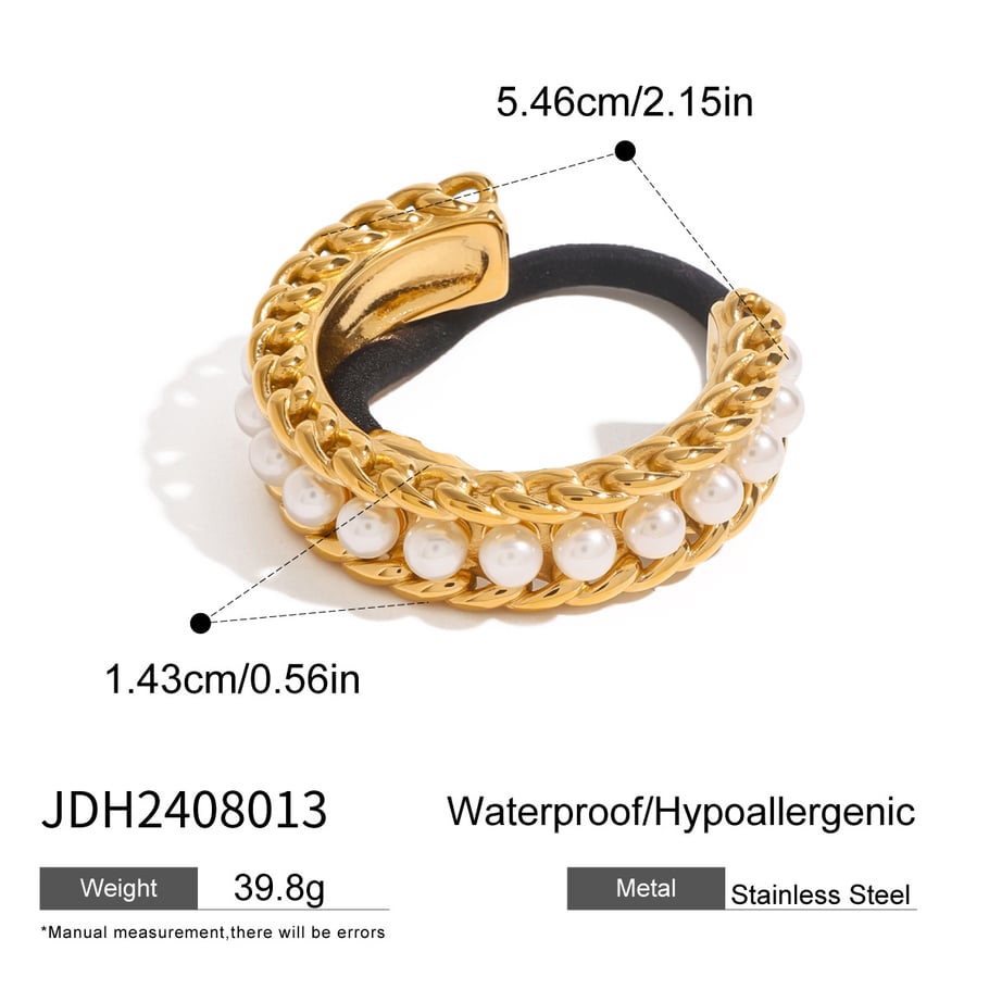 1 Pair Classic Series Elegant Geometric Stainless Steel 18K Gold Plated Artificial Pearl Women Hair bobbles Picture2