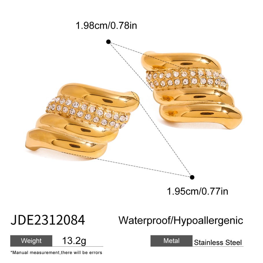 1 Pair Simple Series Simple Geometric Stainless Steel 18K Gold Plated Rhinestone Women Stud Earrings Picture2