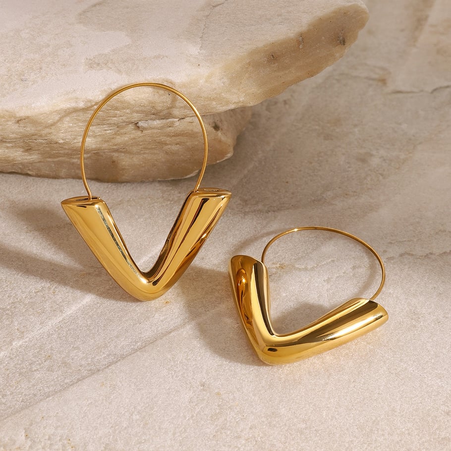 1 Pair Simple Series Casual Geometric Stainless Steel 18K Gold Plated Women Hoop Earrings 