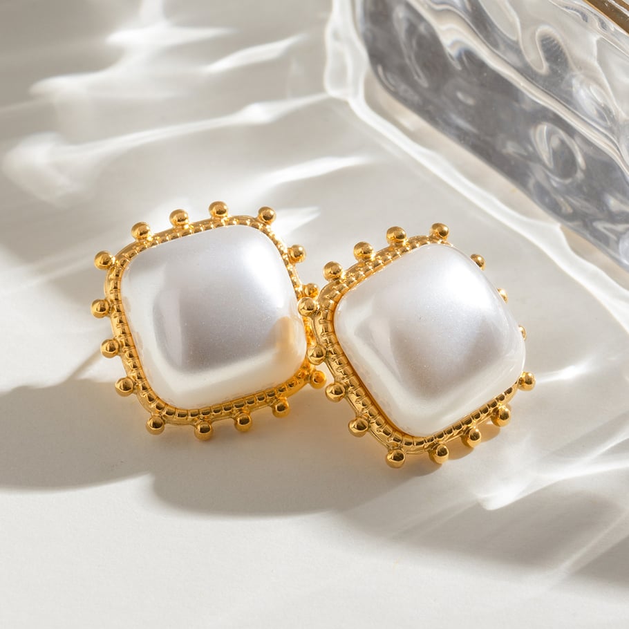 1 Pair Simple Series Retro Geometric Stainless Steel 18K Gold Plated Women Stud Earrings 