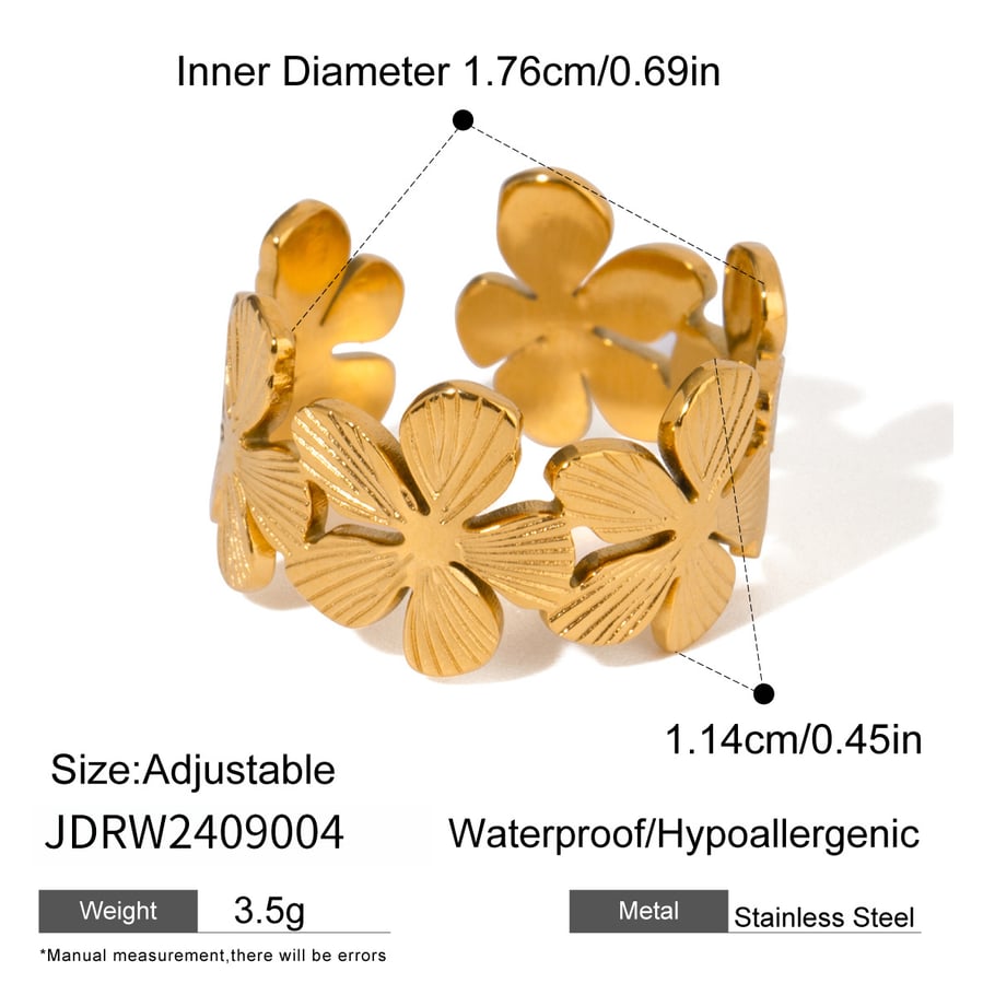 1 Paar Simple Series Sweet Flower Edelstahl 18 Karat vergoldete verstellbare Damenringe Bild2
