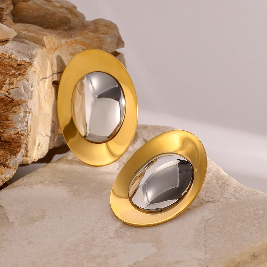 1 Pair Simple Series Casual Geometric Stainless Steel 18K Gold Plated Women Stud Earrings 