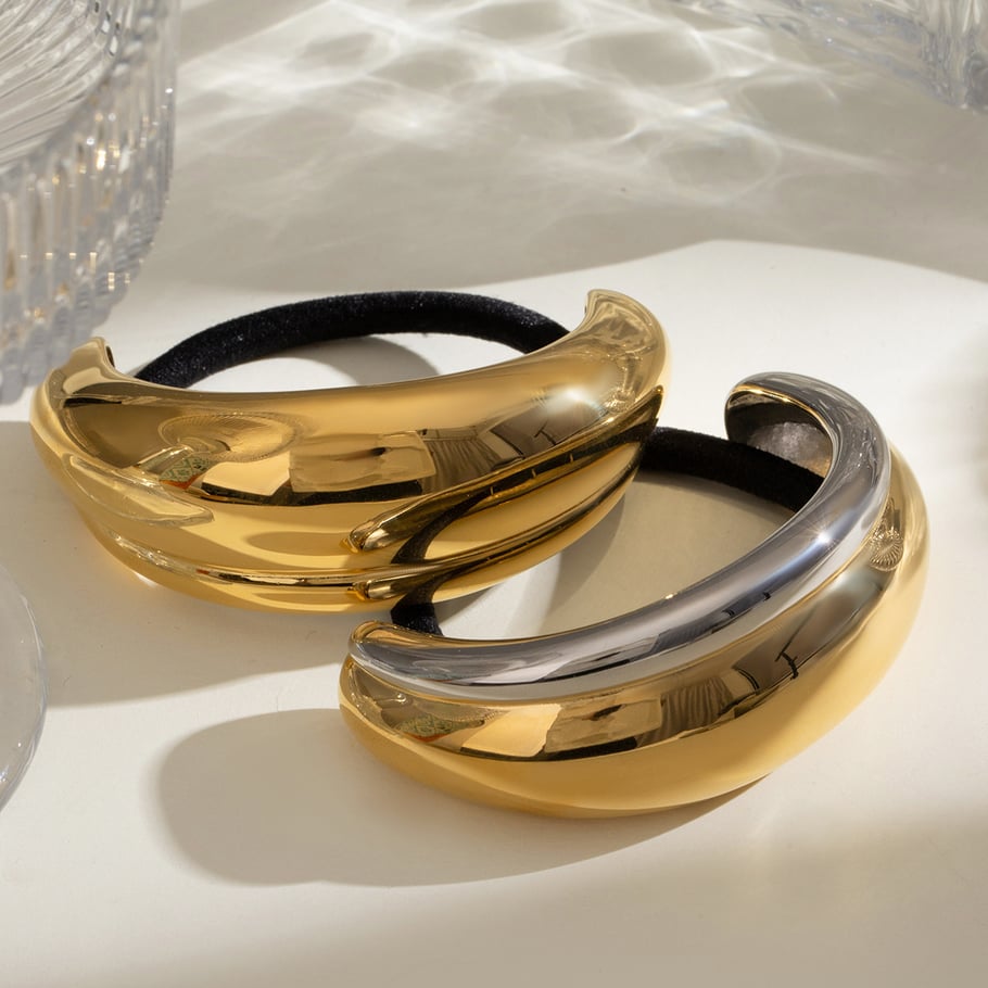 1 Paar Simple Series Casual Sonne/Mond Edelstahl 18 Karat vergoldet Damen Haargummis Bild2