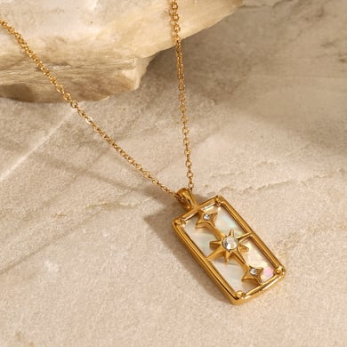 1 Piece Simple Series Retro Engraved Stainless Steel 18K Gold Plated Shell Women Pendant necklaces h5 