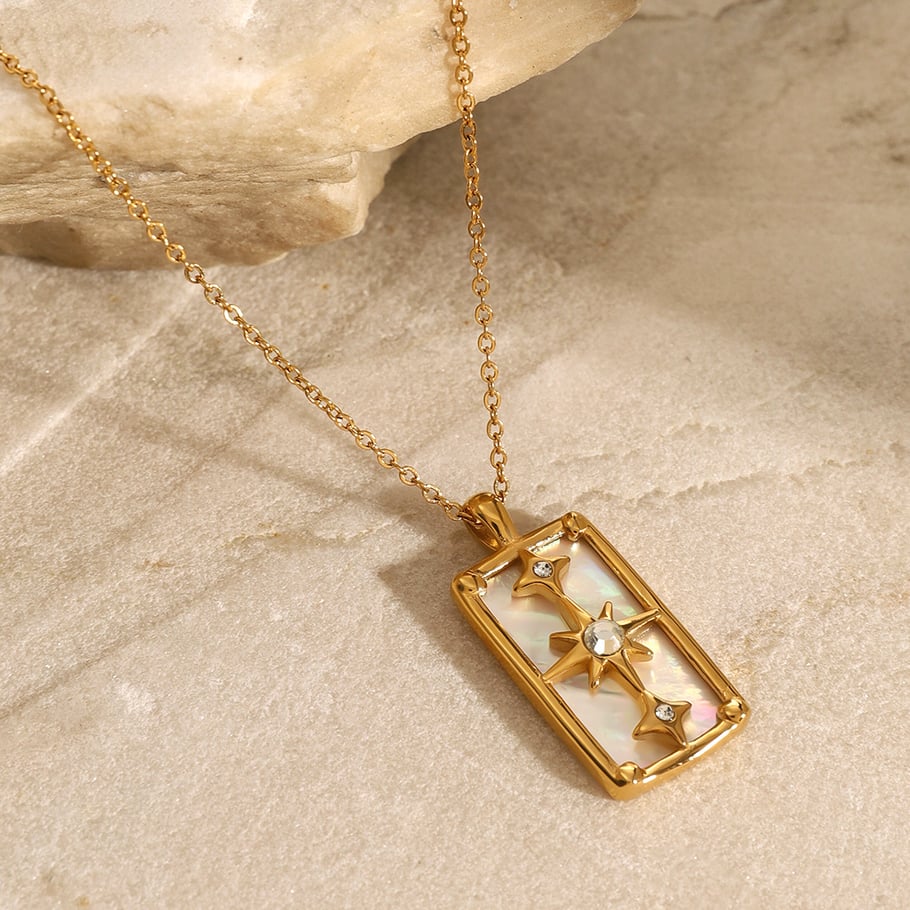 1 Piece Simple Series Retro Engraved Stainless Steel 18K Gold Plated Shell Women Pendant necklaces 