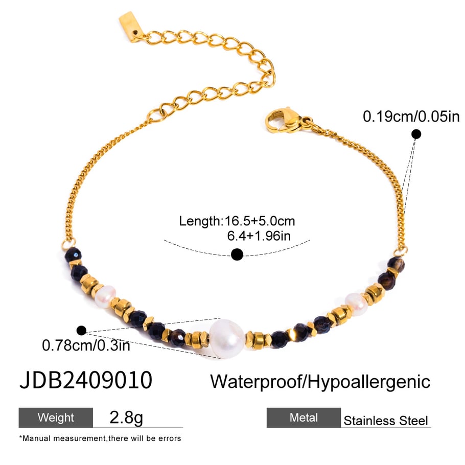 1 Stück Simple Series Elegante Perlen Edelstahl 18 Karat vergoldet Naturstein Damen Charm Armbänder h5Bild2