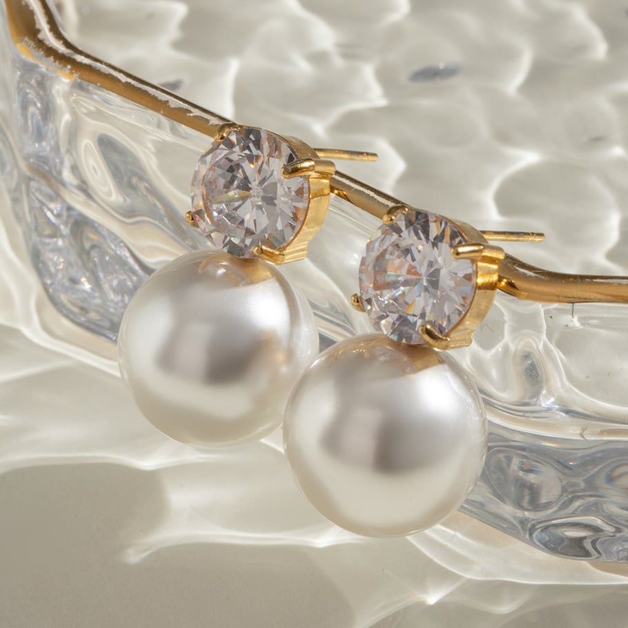 1 Pair Simple Series Elegant Geometric Stainless Steel 18K Gold Plated Artificial Pearl Women Stud Earrings 