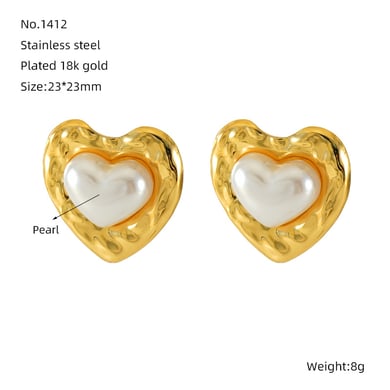 1 Pair Light-Luxury Casual Style Oval Heart Shape Stainless Steel 18K Gold Plated Inlay Artificial Pearl Women's Stud Earrings h5 Picture2
