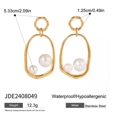 1 Pair Classic Series Elegant Geometric Stainless Steel 18K Gold Plated Artificial Pearl Women Drop Earrings h5 Picture2