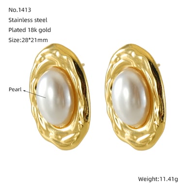 1 pair light-luxury casual style oval heart shape stainless steel  gold plated inlay artificial pearl women's stud earrings h5 Picture2