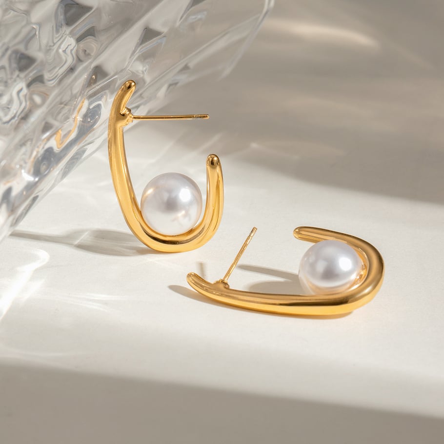 1 Pair Simple Series Elegant Letter Stainless Steel 18K Gold Plated Women Hoop Earrings 