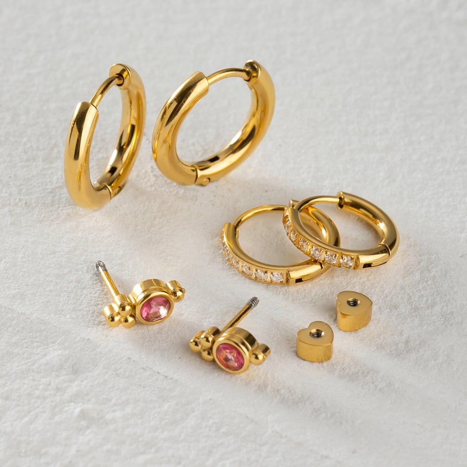 1 Paar Ohrringe der luxuriösen Serie Sweet Geometric aus Edelstahl mit 18 Karat vergoldetem Strass für Damen 