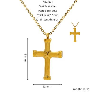 1 Stück Simple Series Simple Cross Titanstahl vergoldet Strass Damen Anhänger Halsketten h5 Bild2