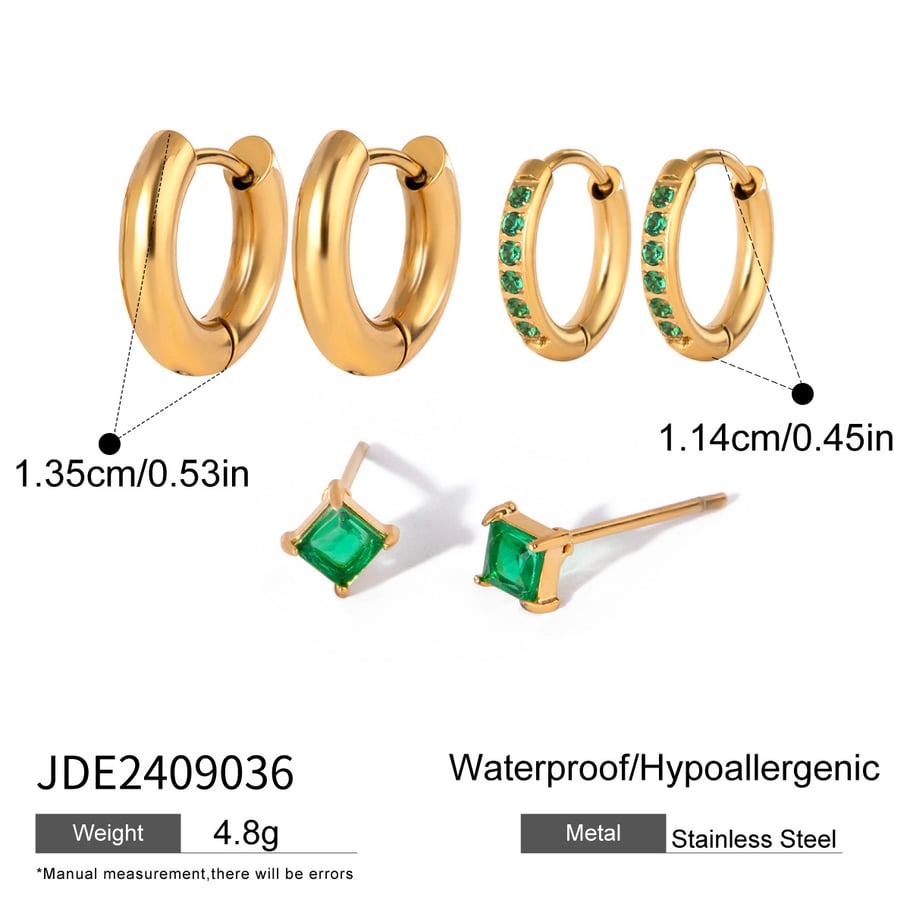 1 Paar Simple Series Tägliches geometrisches Edelstahl-Ohrring-Set mit 18 Karat vergoldetem Zirkonia für Damen Bild2