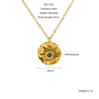 1 Piece European and American Retro Style Starburst Shape Stainless Steel 18K Gold Plated Inlay Rhinestone Unisex Pendant Necklace h5 Picture2