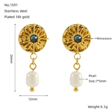 1 Pair Classic Retro Style Astrological Chart Shape Stainless Steel 18K Gold Plated Inlay Pearl Unisex Drop Earrings h5 Picture2