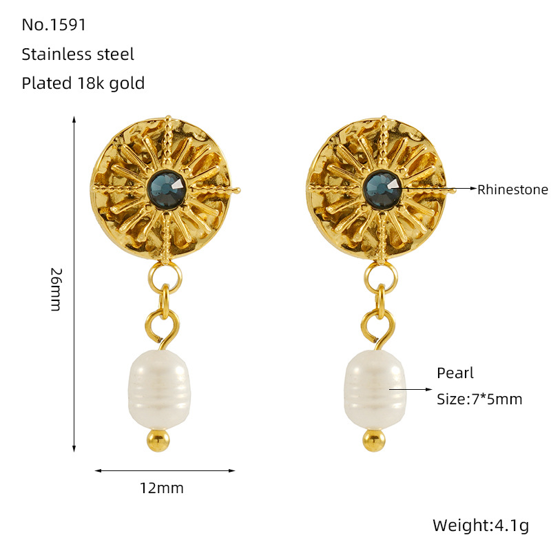 1 Pair Classic Retro Style Astrological Chart Shape Stainless Steel 18K Gold Plated Inlay Pearl Unisex Drop Earrings Picture2