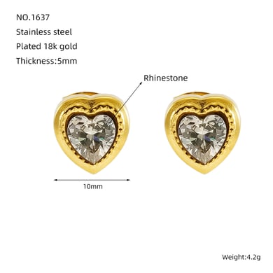 1 Pair Romantic Sweet Style Heart Shape Stainless Steel 18K Gold Plated Inlay Zircon Women's Stud Earrings h5 Picture2