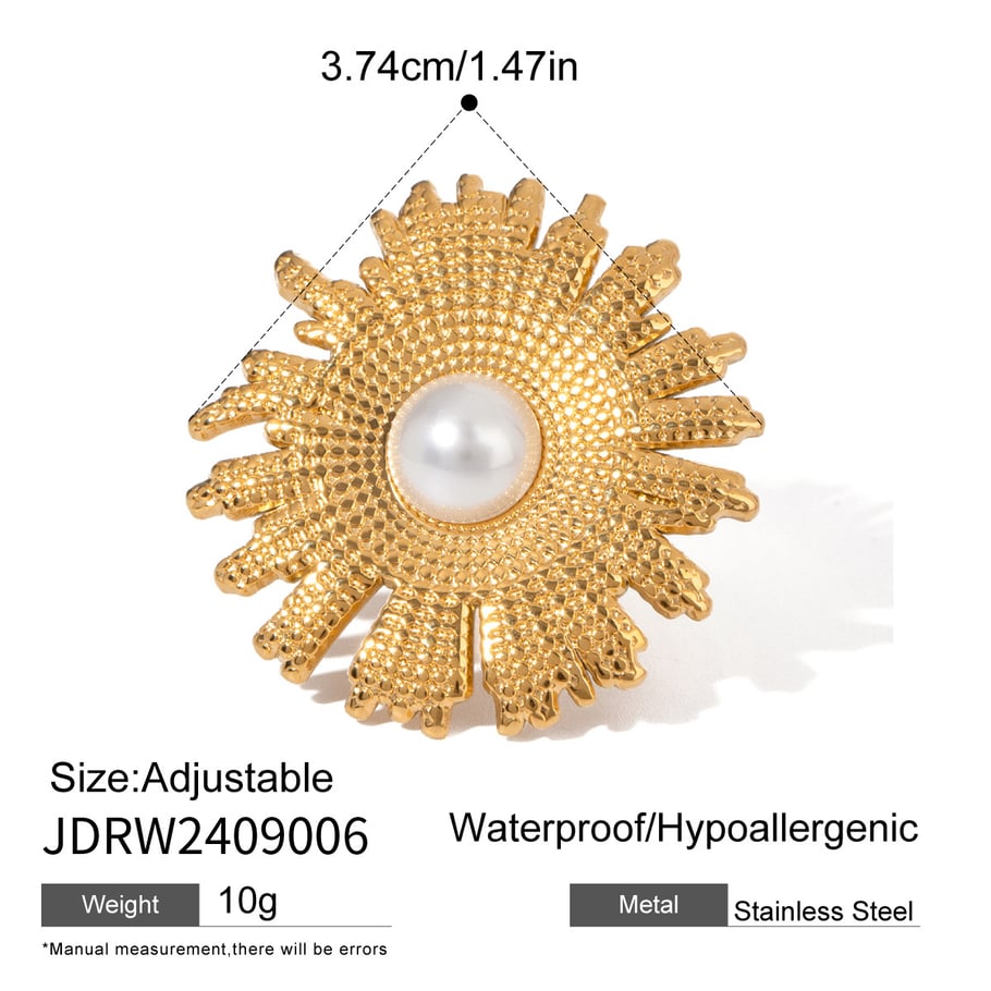 1 Paar Simple Series Retro Flower Edelstahl 18 Karat vergoldete verstellbare Damenringe Bild2