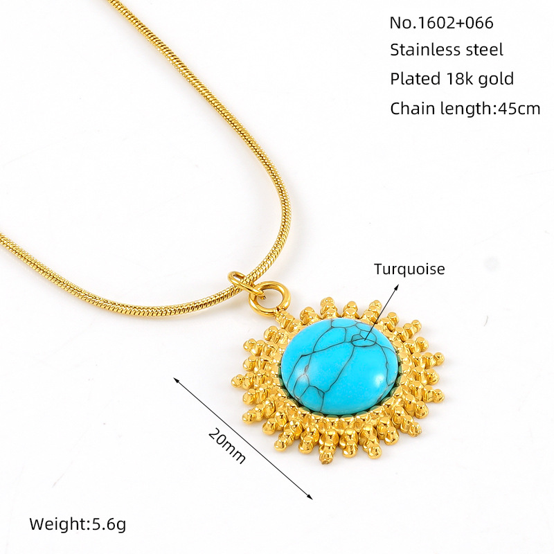 1 Piece Classic Retro Style Geometric Shape Stainless Steel 18K Gold Plated Inlay Turquoise Women's Pendant Necklace Picture2