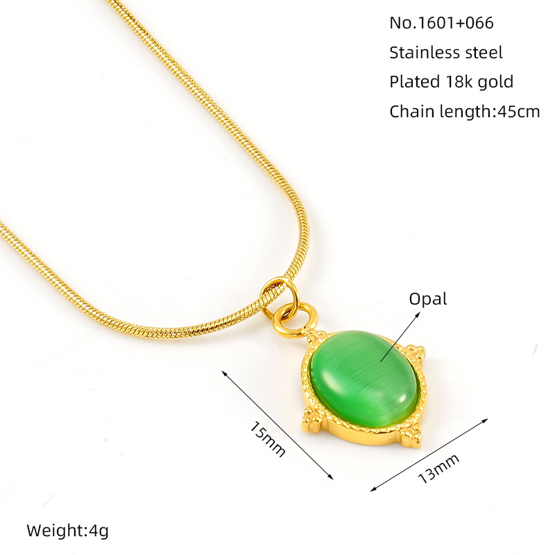1 Piece Fashionable Ins Style Geometric Shape Stainless Steel 18K Gold Plated Inlay Natural Stone Women's Pendant Necklace Picture2