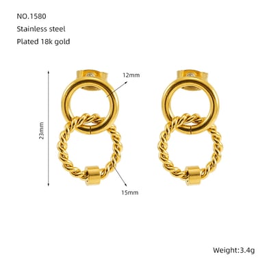 1 Pair Retro Daily Style Twist Shape Stainless Steel 18K Gold Plated Women's Stud Earrings h5 Picture2