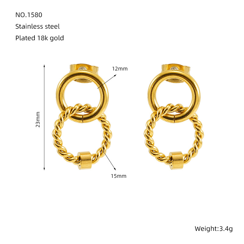 1 Pair Retro Daily Style Twist Shape Stainless Steel 18K Gold Plated Women's Stud Earrings Picture2