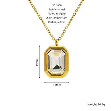 1 Piece Simple Elegant Style Octagon Shape Stainless Steel 18K Gold Plated Inlay Square Zircon Women's Pendant Necklace h5 Picture2