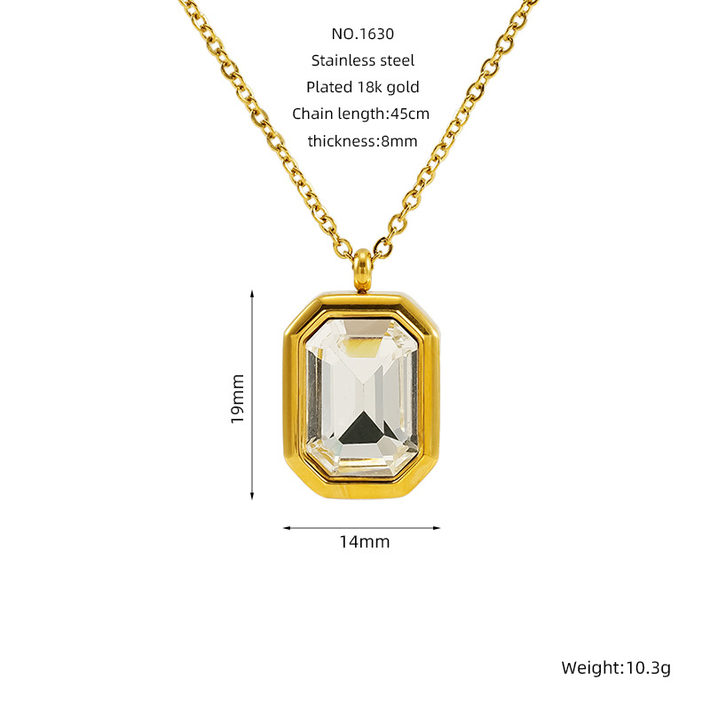 1 Piece Simple Elegant Style Octagon Shape Stainless Steel 18K Gold Plated Inlay Square Zircon Women's Pendant Necklace Picture2