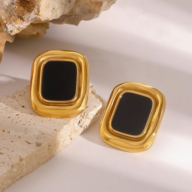 1 Pair Classic Series Simple Geometric Stainless Steel 18K Gold Plated Women Stud Earrings h5 