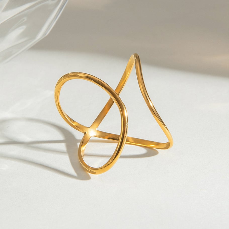 1 Paar Simple Series Tägliche geometrische Edelstahl 18 Karat vergoldete verstellbare Damenringe 