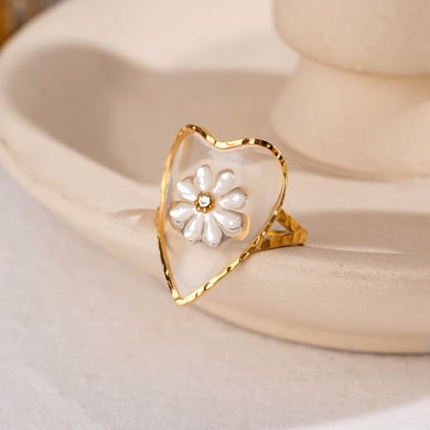 1 Paar Klassische Serie Elegante Blume Edelstahl 18 Karat vergoldet Strass Damen verstellbare Ringe h5 