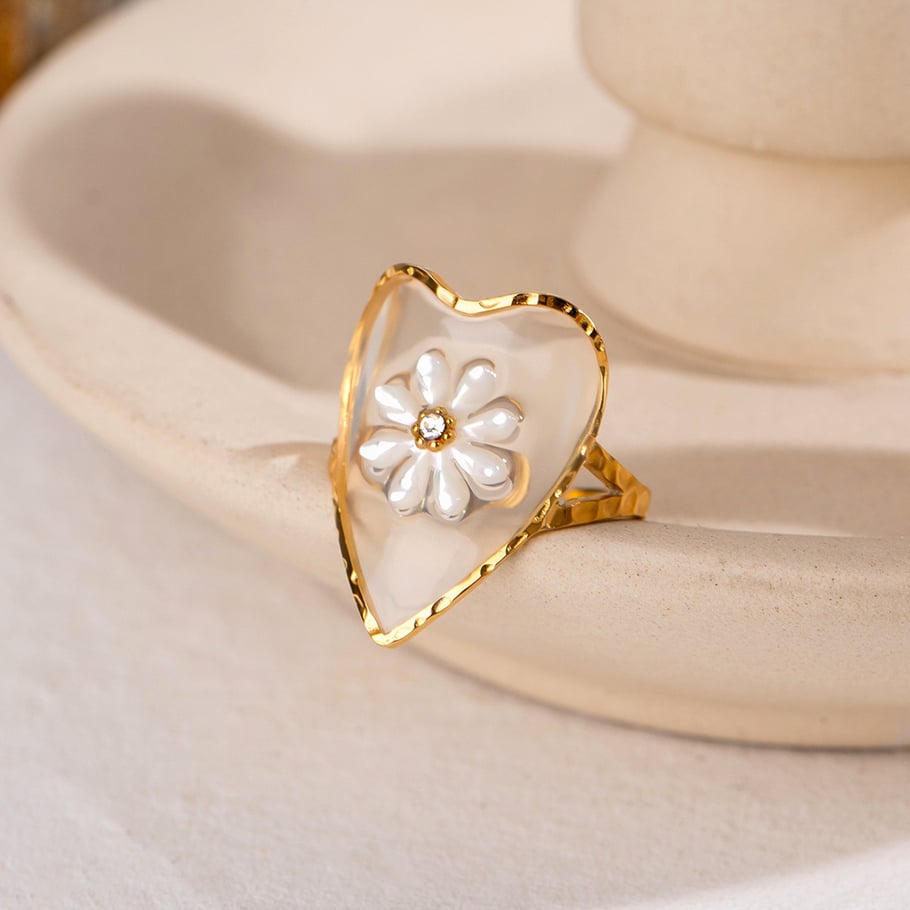 1 Paar Klassische Serie Elegante Blume Edelstahl 18 Karat vergoldet Strass Damen verstellbare Ringe 