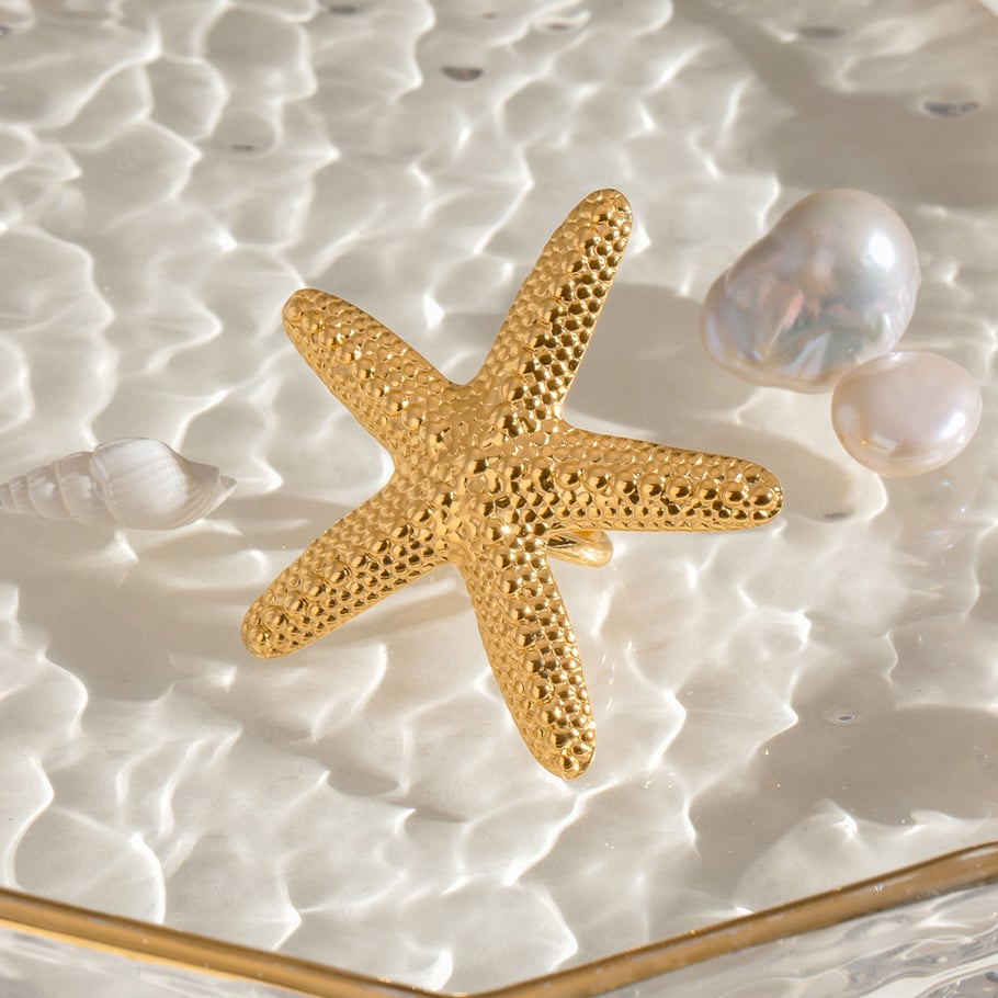 1 Paar Simple Series Vacation Turtle Edelstahl 18 Karat vergoldete verstellbare Damenringe 