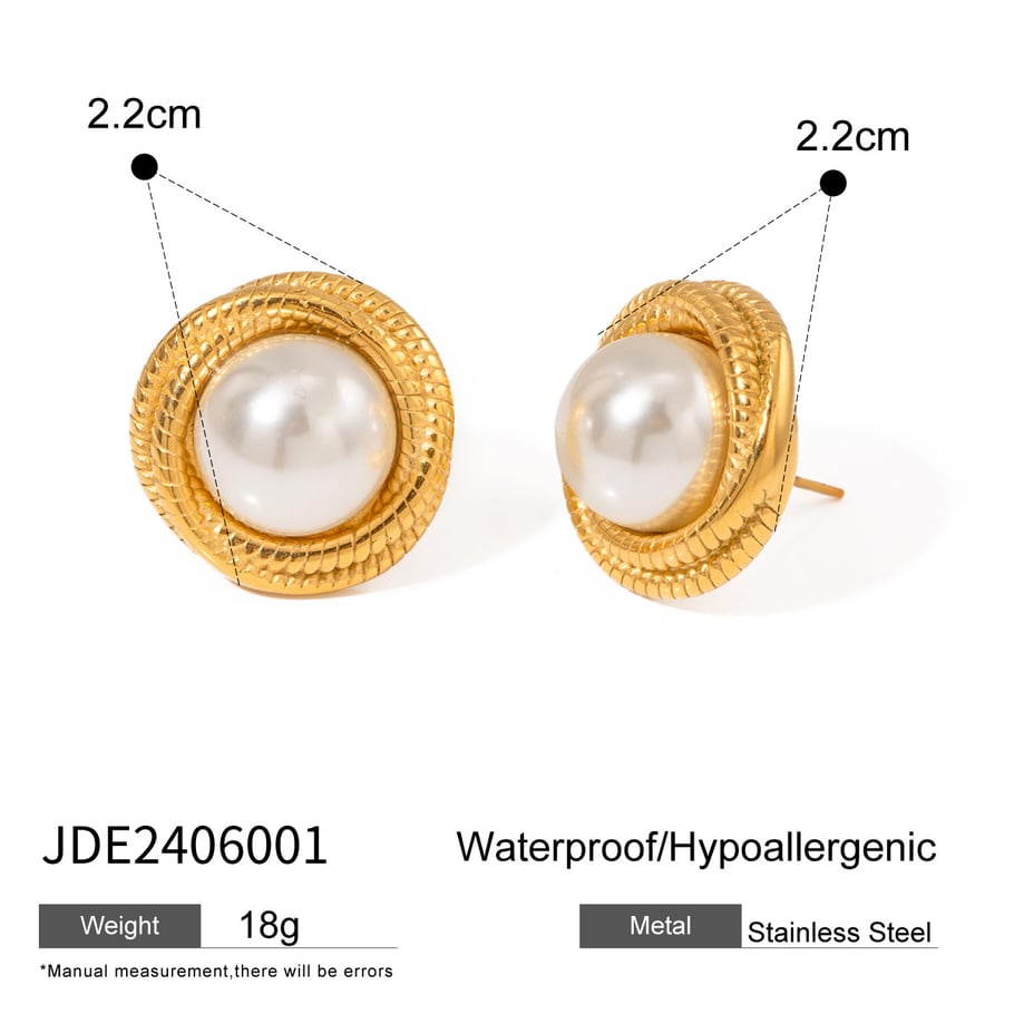 1 Pair Simple Series Retro Geometric Stainless Steel 18K Gold Plated Artificial Pearl Women Stud Earrings Picture2