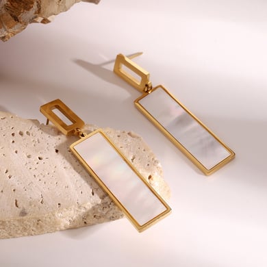 1 Pair Simple Series Classic Geometric Artificial Pearl 18K Gold Plated Shell Women Drop Earrings h5 
