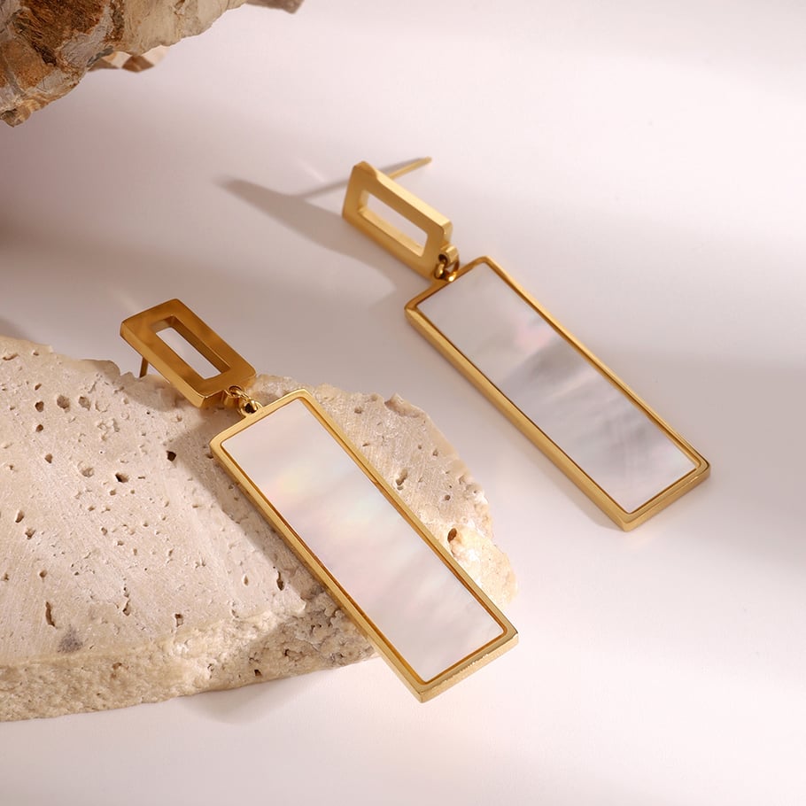 1 Pair Simple Series Classic Geometric Artificial Pearl 18K Gold Plated Shell Women Drop Earrings 