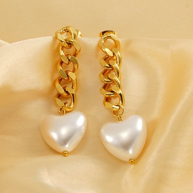1 Pair Simple Sweet Style Heart Shape Titanium Steel 18K Gold Plated Inlay Artificial Pearl Women's Drop Earrings h5 