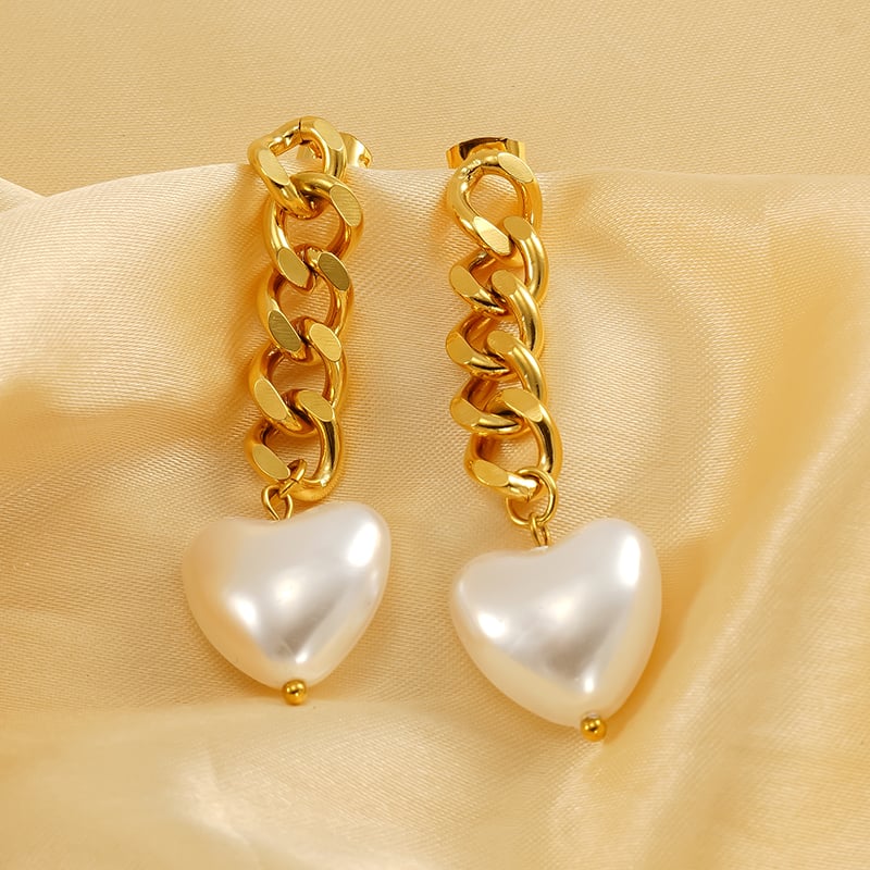 1 Pair Simple Sweet Style Heart Shape Titanium Steel 18K Gold Plated Inlay Artificial Pearl Women's Drop Earrings 